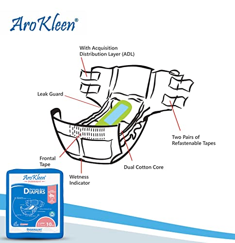 Image of AroKleen Overnight Adult Diapers Tape Style, Extra Large, 60 Count, Waist Size (127-170.18 cm | 50 inch-67 inch Inches) | 2X Absorbent, 16 Hour Protection, Wetness Indicator- Pack 6