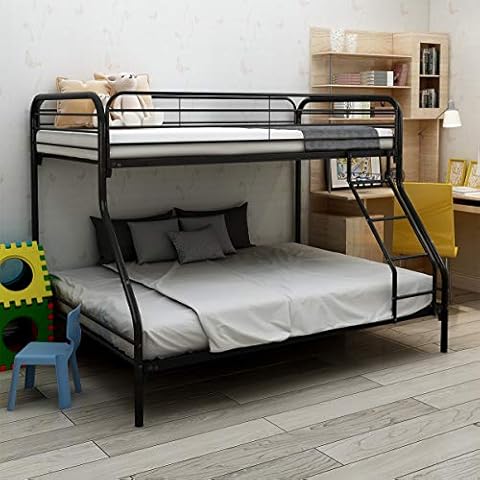 JURMERRY Twin-Over-Full Bunk Bed with Metal Frame and Ladder,Black Cover