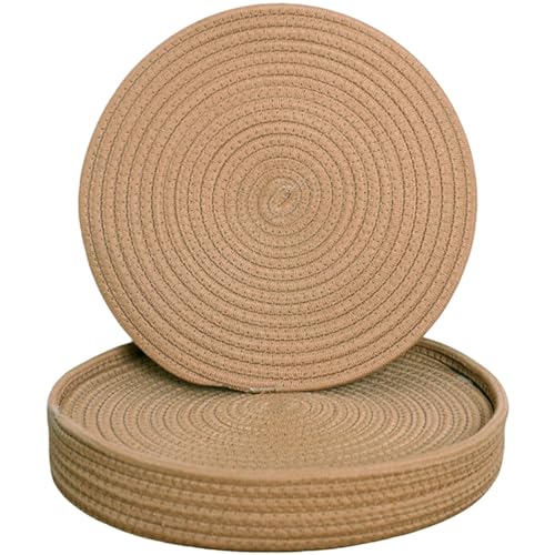 Round Placemats Set of 6 with Basket, 13" Cotton Woven