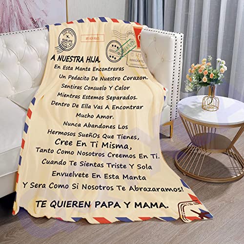 Manta Premium Mamá y papá a Nuestra Hija, Manta De Franela Carta De Mensaje Español, Manta De Estilo sobre con ImpresióN, CáLida Y Suave para Invierno Cover