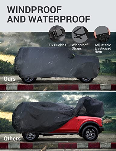 Image of Proadsy Car Cover Compatible with Ford Bronco 4 Door 2021-2022 6 Layers All Weather Waterproof Sun Rain UV Dust Protection Outdoor Covers with Zipper | UV-Blocking Waterproof With Soft Lining Prevents Leaks & Scratches. Perfect For Sunny, Snowy Outdoor Parking, Garage Storage