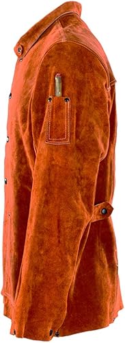 Miniatura 4 de QeeLink Chaqueta de trabajo de soldadura de cuero, resistente al fuego, resistente al fuego, para hombres y mujeres