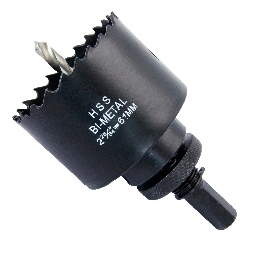 2.4 inch Hole Saw, LAIWEI 61mm Hole Cutter with A2 Heavy Duty Mandrel, 4341 Drill Bit,Cutting depth 38mm,For drilling holes in wood, aluminium profiles, PVC and metal pipes(2-13/32") — image 1