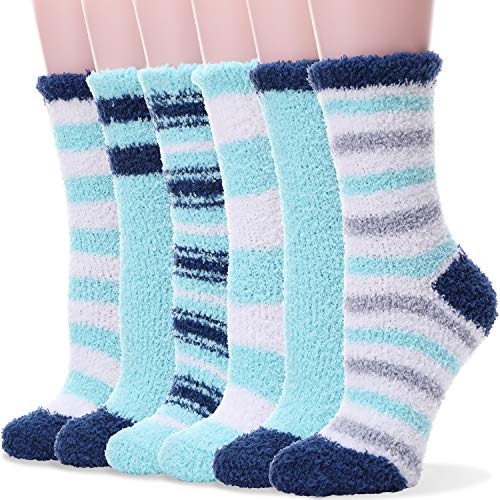 Girls Womens Girls Fuzzy Socks Soft Warm Slipper Cabin Fleece Plush Fluffy Sleep Cozy Winter Stocking Stuffers Christmas Adult Socks?Mix Color B(6 Pairs)?