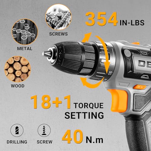 Power Drill Cordless: DEKOPRO 20V Electric Drills with 3/8-Inch Keyless Chuck, Variable Speed, Power Cordless Drill Set Tool with 2 Batteries, Charger&30 Accessories(Gray) by DEKOPRO - Image 2