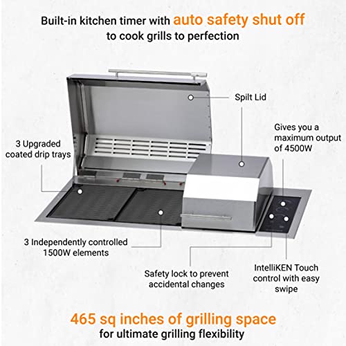 Kenyon The Big American Grill, Electric Grill With 3 Burners And 2 Piece Lid, Stainless Steel Body, Rust-Proof Grill With Intelliken Touch Control, Ul-Approved For Indoor And Outdoor Use, 240V #TOP3