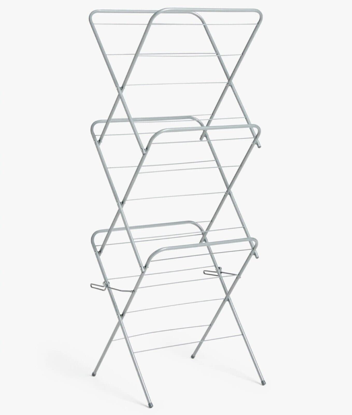 3 Tier Folding Clothes Airer - For Laundry, Indoor and Outdoor | Corner Spaces for Hangers & Non-Slip Feet | Foldable Drying Rack, Lightweight, Space Saving Washing Line for Home Storage