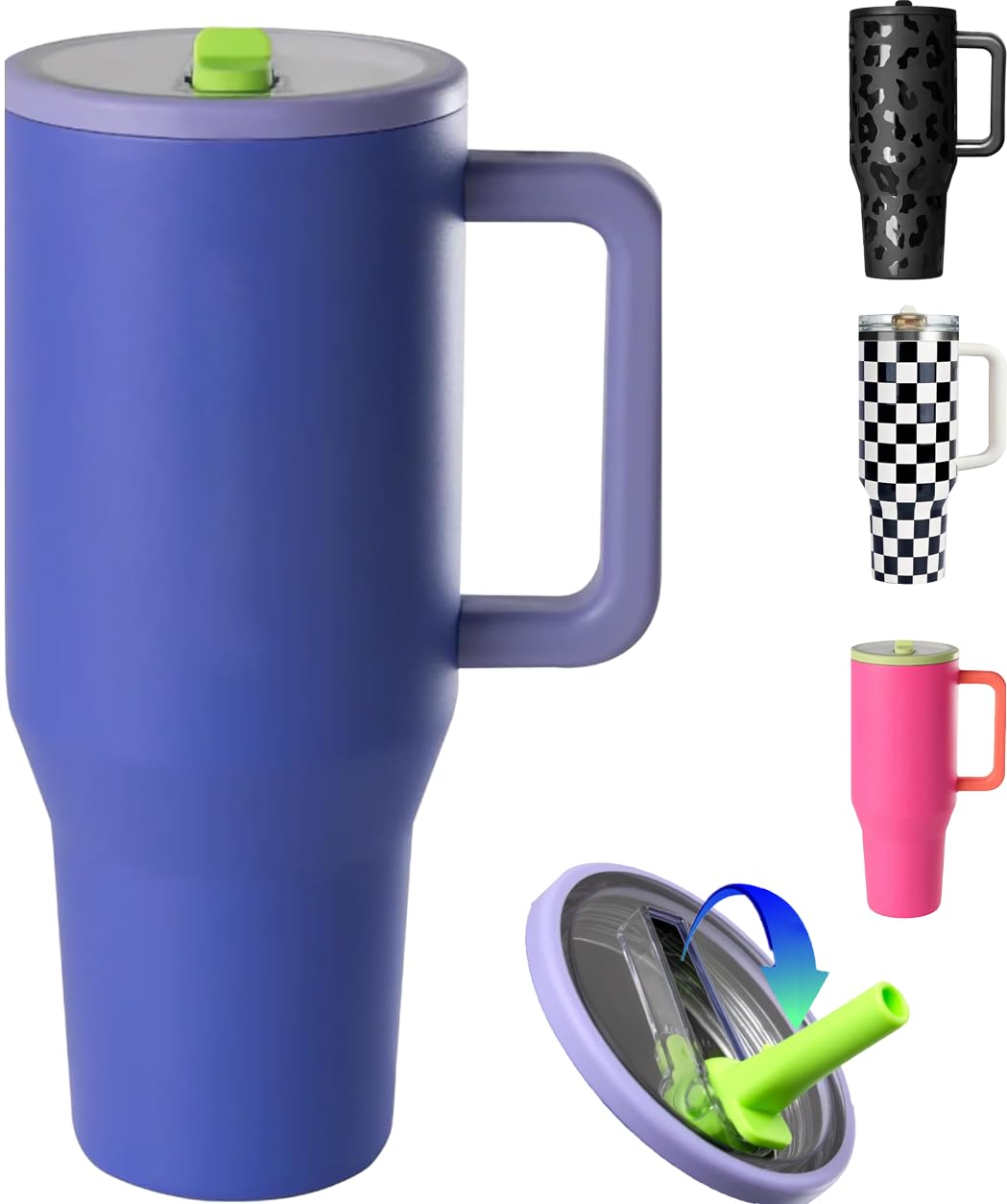 Tumbler with Folding Straw and Handle, Water Bottle Coffee Cup Travel Mug for Cold or Hot Drinks, Double Wall Stainless Steel Vacuum Insulated Tumbler (Deep Blue, 890 ml)