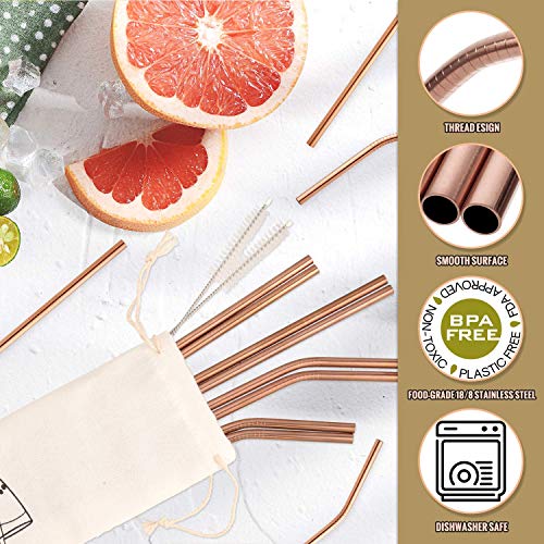 Image of Hiware 12-Pack Rose Gold Metal Straws Reusable with Case - Stainless Steel Drinking Straws for 30oz and 20oz Tumblers Dishwasher Safe, 2 Brushes Included