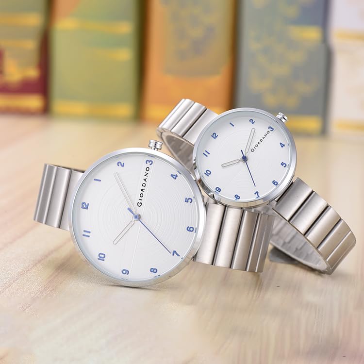 Image of Giordano Analog Couple Watch Set - Elegant Dial with Stainless Steel Strap - His & Hers Matching Watches - Minimalist Unisex Design