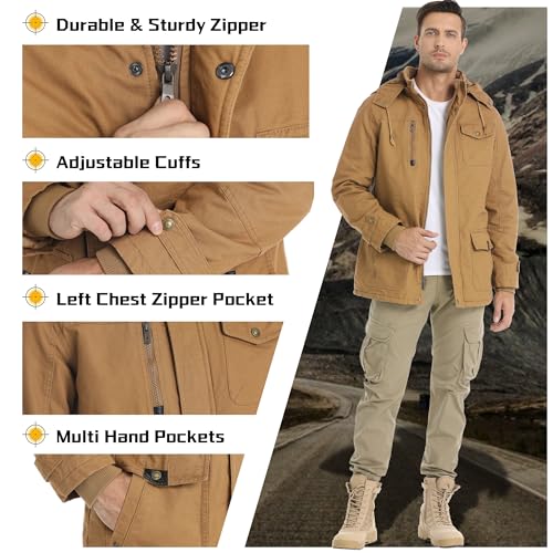 Image of CHEXPEL Men's Thick Winter Jackets with Hood Fleece Lining Cotton Military Jackets Work Coats with Cargo Pockets Outwear