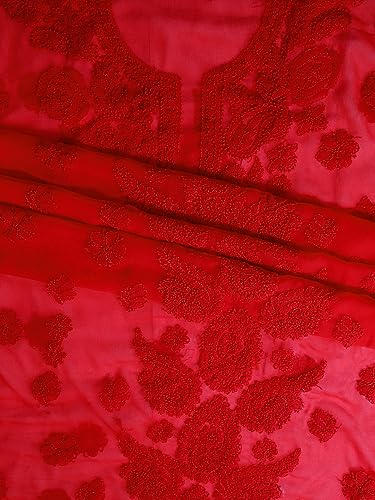 Image of Ada Hand Embroidered Lucknow Chikankari Unstitched Georgette Dress Material Suit Set for Women