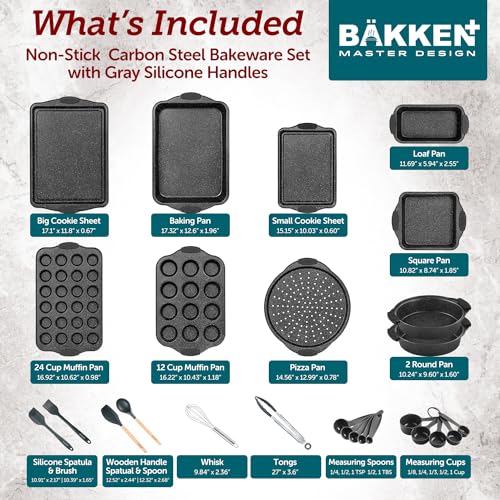image for BAKKENMASTER 18-Piece Kitchen Oven Baking Set: Nonstick Gray Marble Co