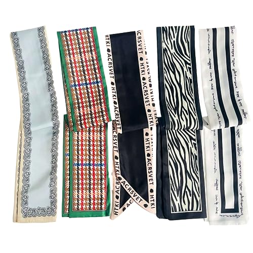 QTMY 5 Pack Purse Scarf for Bags Silk Head Scarf for Hair Handbag Women Scarfs Band Hair Neck Scarves Fashion Gifts,142