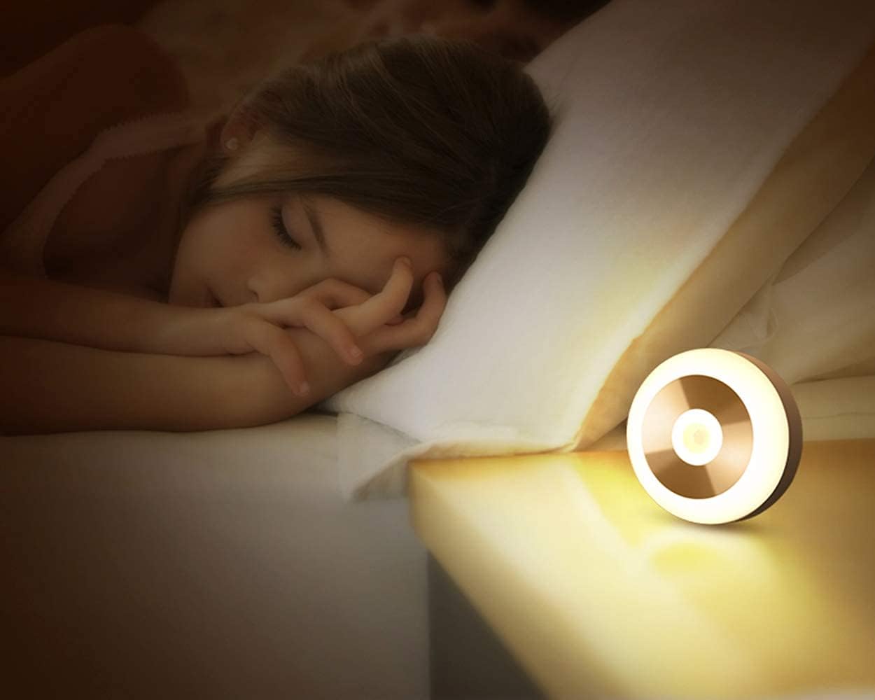 Motion Sensor Night Light, Rechargeable Warm White LED Stick-On Closet Light with Dusk to Dawn Sensor for Wall, Stairs, Cabinet, Hallway(2 Pack)