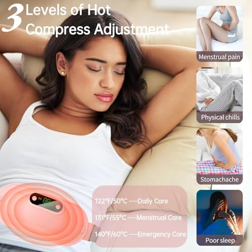 Image of Heating Pad for Period Cramps, Portable Menstrual Heating Pad - Pink | Cordless Pink heating belt with 4 heat levels, 4 massage modes & rechargeable design for period pain relief