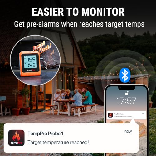 Image of TempPro Wireless Meat Thermometer Digital for Grilling and Smoking, 2 Probes Bluetooth Meat Thermometer for Cooking, Rechargeable Smoker Accessories for BBQ Oven (Previously ThermoPro)