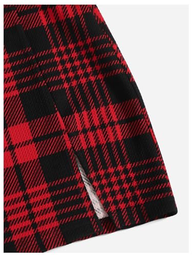MakeMeChic Women's Casual Two Piece Outfits Ribbed Knit Off Shoulder Crop Top and Plaid Split Skirt Set4