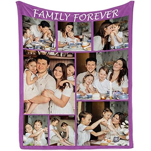 Youltar Custom Blanket with Text Photos,Personalized Customized Picture Blankets for Family Friends Kids Mom Dad Birthday Gifts ​8 Photos Collage 4 Sizes Cover
