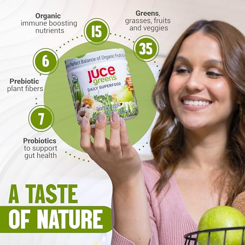 JUCE Green Superfood Powder, Organic Fruits and Veggies Supplement W/ 77 Superfoods Plus Prebiotic Probiotic Blend, Harvest Apple Flavor - 20 Servings (230 g)… - Image 3