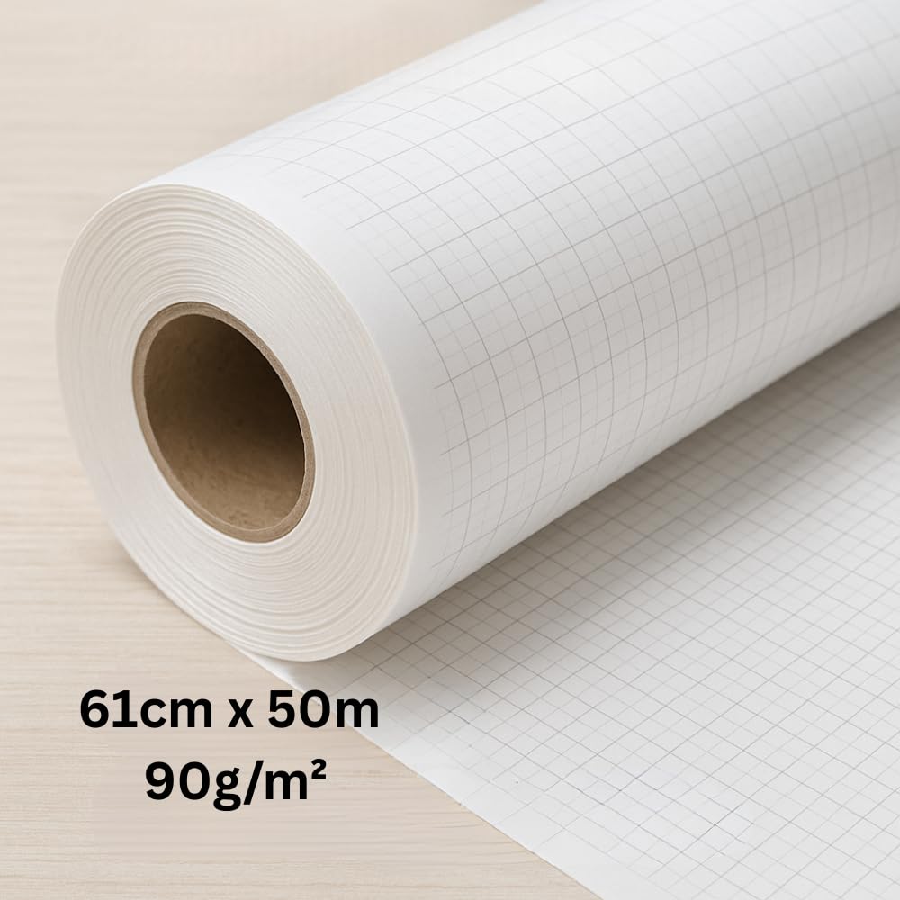 Carta Plotter 61cm x 50m 90g/m² Bianca Professionale Rotolo 4 Pezzi Foro 50mm Ø 96mm