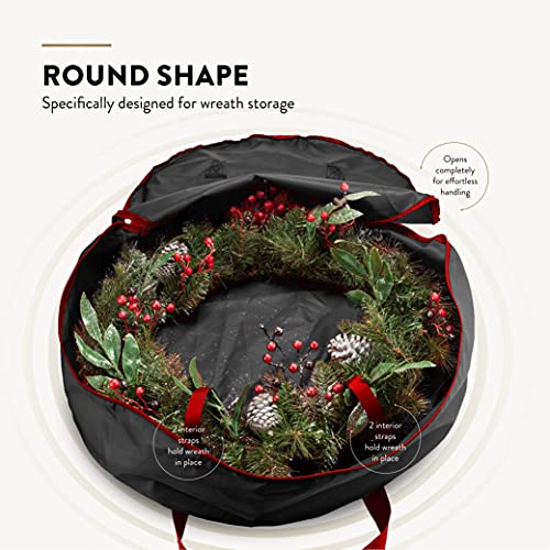 Image of ZOBER 2 Pack Oxford Christmas Wreath Storage Container 24 Inch - Wreath Bag for Artificial Wreaths Box - Waterproof Fabric, Dual Zippered Wreaths Storage Bag With Strong Durable Handles - Black