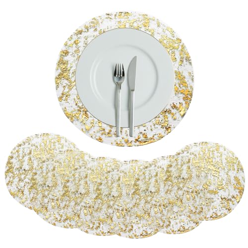 Manteles Individuales Redondo Dorados, Individuales Mesa Malla Dorada Placemats for Dining Table Resistente Calor para Cena Familiar, Restaurante Occidental, Mesa de Diesta Decoración (6 Pièces)