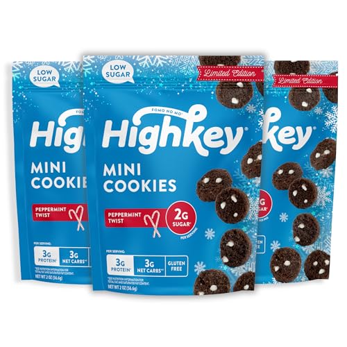 HighKey Seasonal Peppermint Cookies - Low Carb, Low Sugar, Gluten Free, Grain Free, Keto Snack - Diet Friendly Sweets - 2 Ounce (Pack of 3)