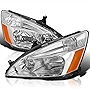 SPEC-D TUNING 2Pcs Headlights Chrome Housing Clear Lens Compatible with Honda Accord 2003-2007 L+R Pair Head Light Lamp Assembly