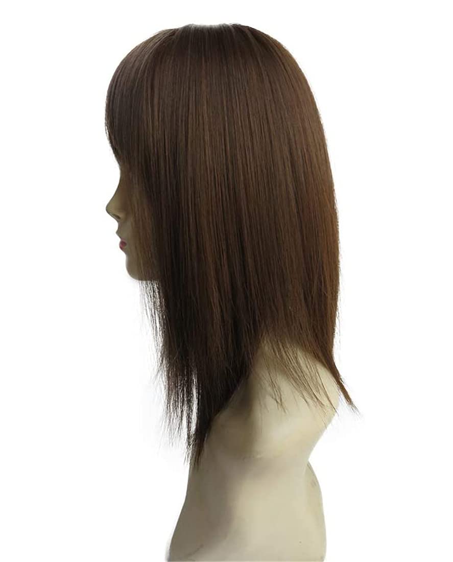 Clip in Crown Topper Hairpiece with Wispy Bangs 14 inch Synthetic Hair Toppers for Women with Thinning Hair, Light Brown
