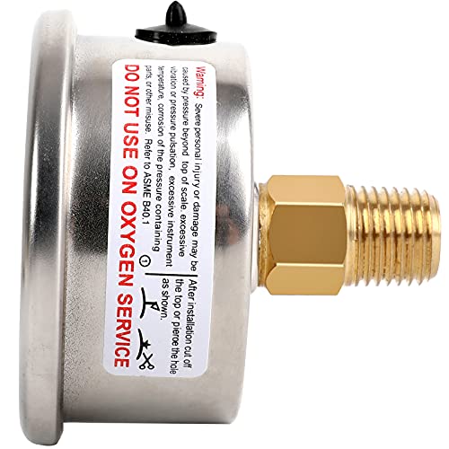 Uharbour Liquid Filled Fuel Pressure Gauge With 1-1/2" Dial And 304 Stainless Steel Case, 0-100Psi, 2% Accuracy, 1/8" Npt Center Back Mount, With 1/8"Npt To 1/4"Npt Thread Adapter #TOP3