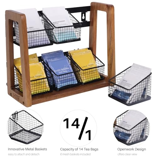 HTB 2-Tier Tea Bag Organizer with Acacia Wood Stand