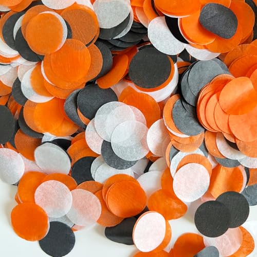 Halloween Table Confetti - 1 inch Paper Confetti in Black Orange & White for Decorations - 1.75oz
