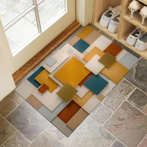 Paillasson design carré géométrique moderne jaune moutarde 45x75 cm