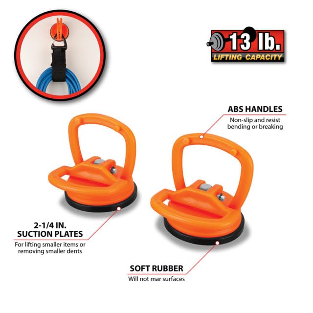 Performance Tool W1004 2 Inch Suction Cup Dent Puller, 2 Pack, 13 Lbs. Lifting Capacity Each, Powerful for Panes of Glass, Mirror Squares, Car Dents - Phone, Tablet, Laptop Screen Repair