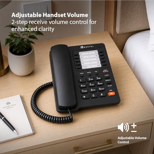 Image of Beetel H90 Corded Hotel Phone,Speaker Phone, 8 one Touch Memory, 2 Step Handset & Ringer Vol Control, Music on Hold, Inuse /Ringer LED, Desk /Wall Mountable, Redial /Pause /Mute /Privacy Guard (Black)