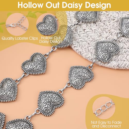 Western Heart Chain Belts for Women, Metal Concho Trendy Cowgirl Boho Belt for Country Skirt Jeans Dresses Pants4