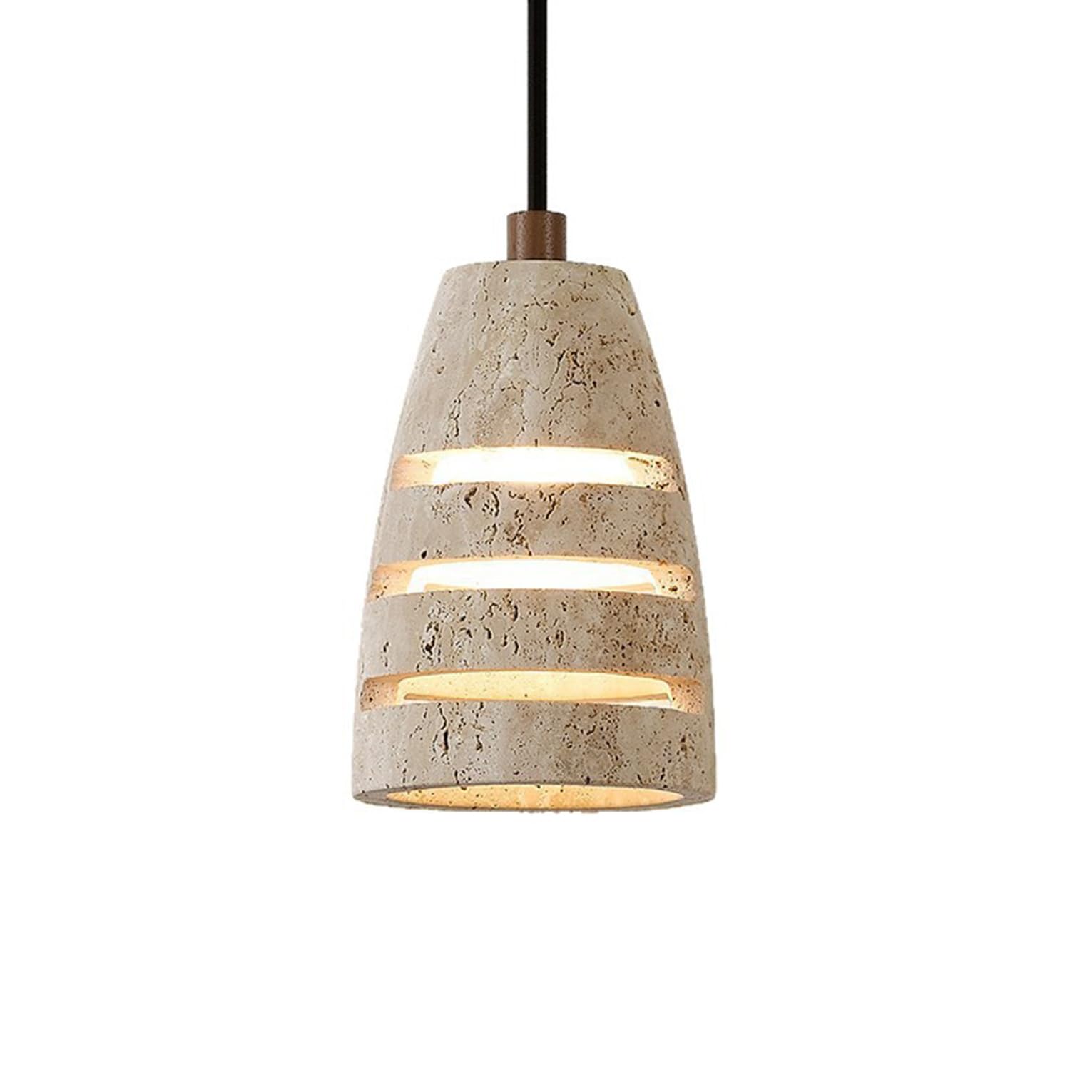 MTNROO Natural Yellow Travertine Hanging Light Fixture 6.3 in Pendant Lamp Hollow Dome Porous Travertine Stones G9 Socket Japanese Wabi-Sabi Style for Bedroom Kitchen Island Restaurants Hallway