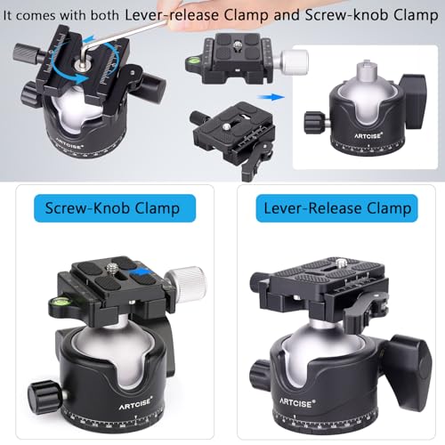 ARTCISE 46mm Low Profile Tripod Ball Head with Lever Release Clamp