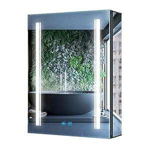 Tokvon® Rivulet LED Badkamer spiegelkast verlichte kasten met Scheerapparaat stopcontact 3-kleuren-LED Touch schakelaar…