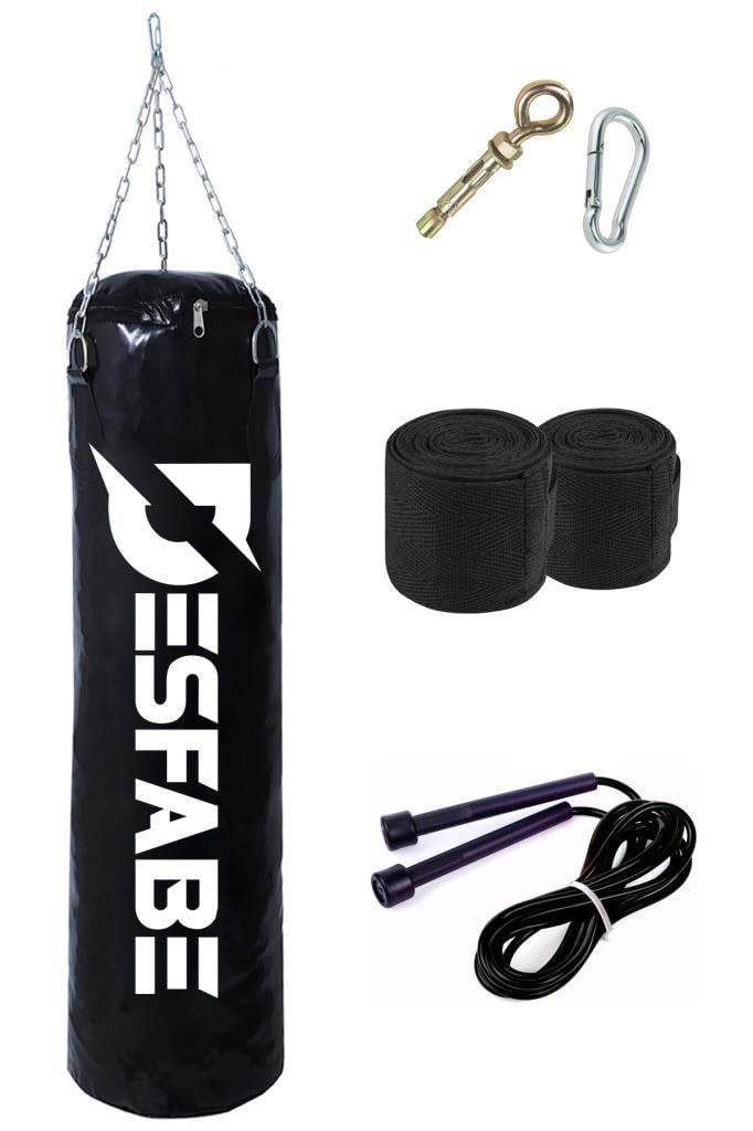 Desfabe Boxing Star 70x25 Cm Zincirli Boks Kum Torbası Siyah+Askı Aparatı+El Bandajı+Atlama İpi