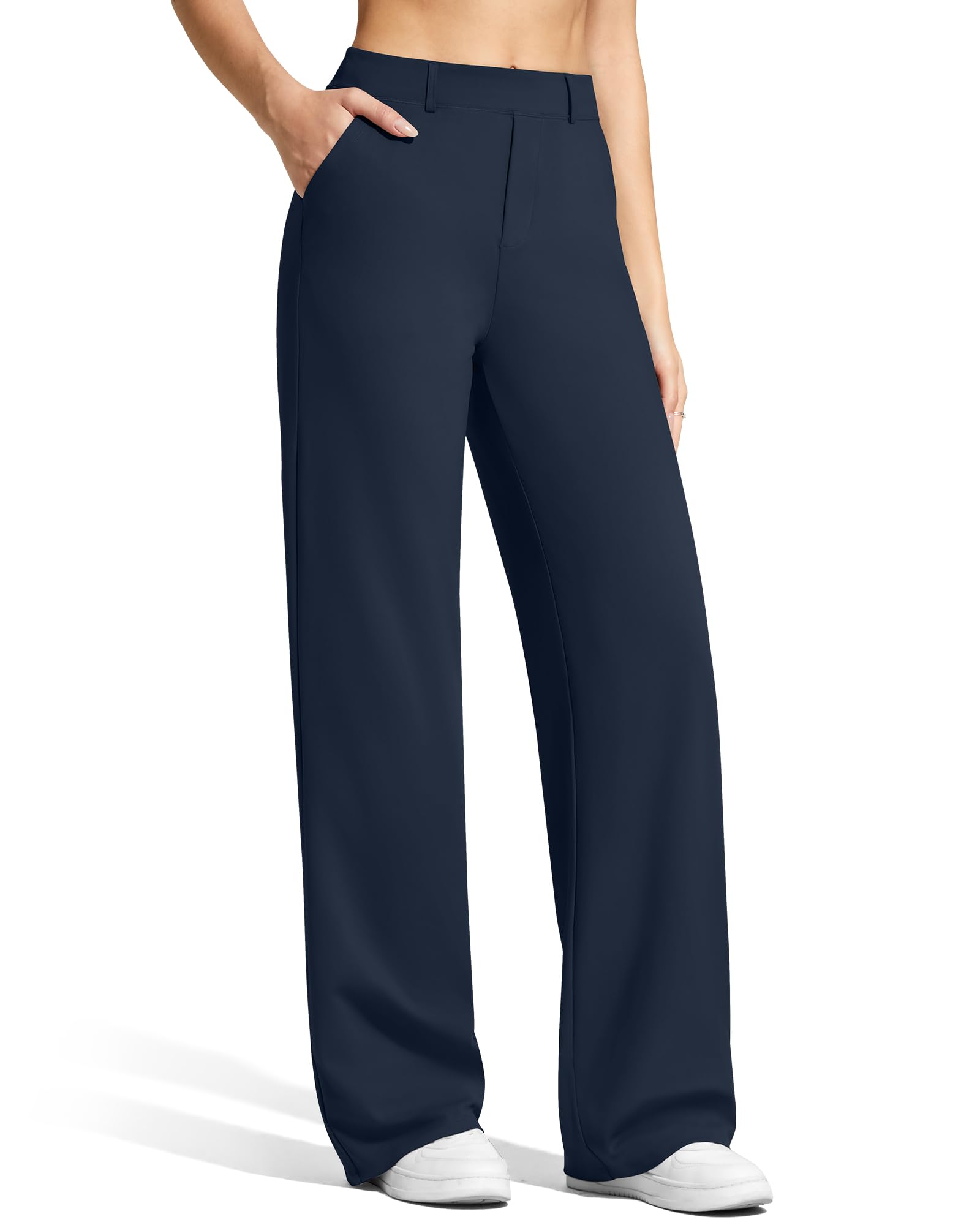 G4Free EverGoing - Pantalones de vestir de pierna ancha para mujer, elásticos, de cintura alta, pantalones casuales con bolsillos