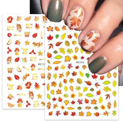 8 Sheets Maple Leaves Nail Art Stickers Fall 3D Self-Adhesive Stickers Decals Thanksgiving Nail Stickers Nail Decorations Decals Golden Leaves Designs Autumn Nail Art Decorations for Women - Image 6