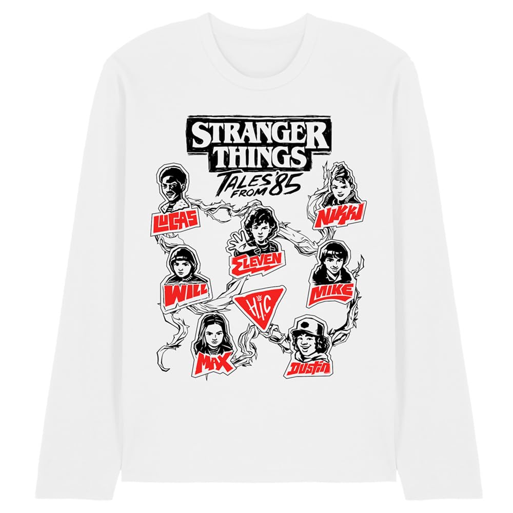 Stranger Things Tales from 85 Character Vines Unisex Long Sleeve T Shirt, White, Large