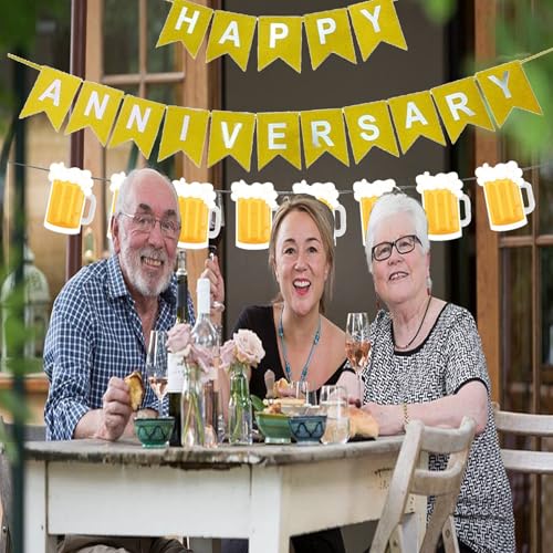 Image of Beer Birthday Banner for Beer Party and Birthday Wedding Party Supplies (Light Yellow+Gold)