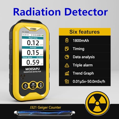 Image of MOESAPU Geiger Counter Nuclear Radiation Detector, Rechargeable Handheld Radioactive Dosimeter with 2.4 inch TFT Display GM Tube Detects X Ray Beta Gamma Portable Radiation Testing Device, FS5000 (Amber)