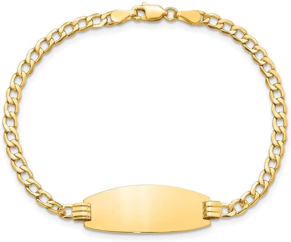 Engravable Personalized Custom 14K Yellow Gold Semi-Solid Oval Curb ID Bracelet For Men or Women Length 8 inches Width 11.5 mm