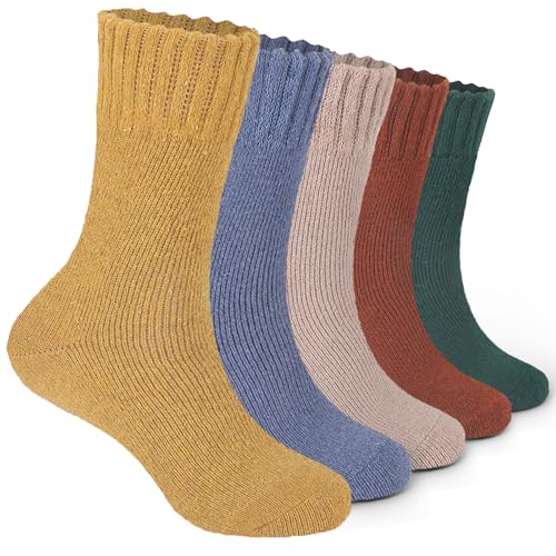 Josnown Chaussettes Thermiques Femme, 5 Paires Chaussettes Hiver Chaudes en laine, Doux et Épais, Mignon de la Mode, Taille 35-42