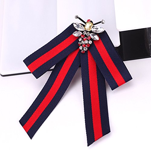Kercisbeauty Women Pre Tie Bow Tie Rhinestones Bee Necktie for Girls Tshirt Dress Wedding Prom Party (Blue)
