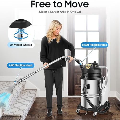Macchina per la pulizia di tappeti commerciali - Aspirapolvere asciutto bagnato 2 in 1 con design in acciaio inossidabile e strumenti di aspirazione